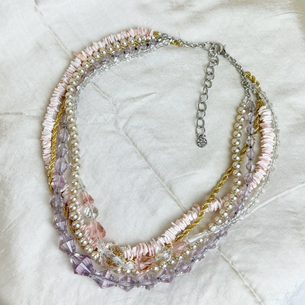 Multi Strand Upcycled Necklace In Shades of Pink